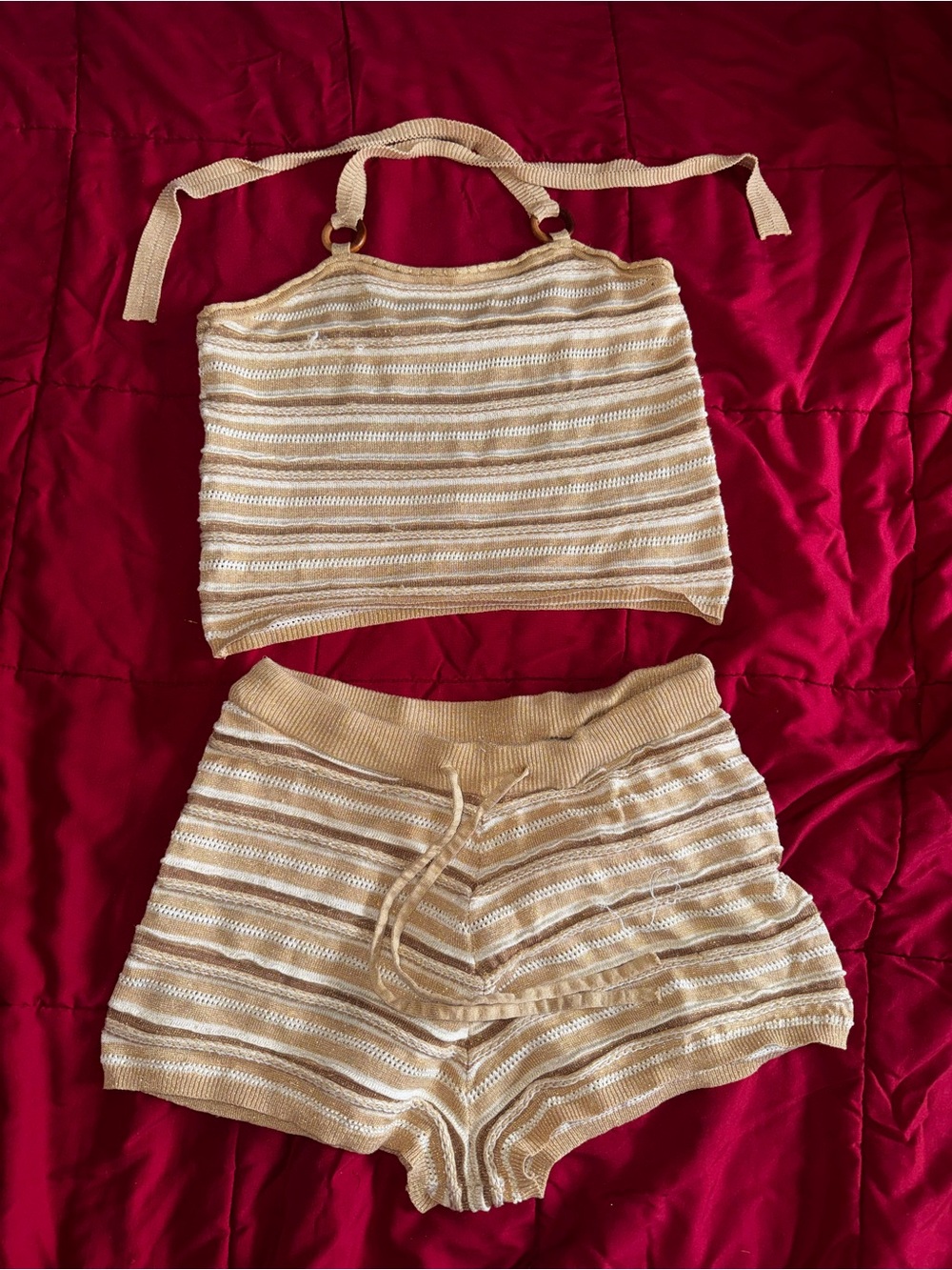 FCT With Love Beige Striped Knit Tank and Short Set XL